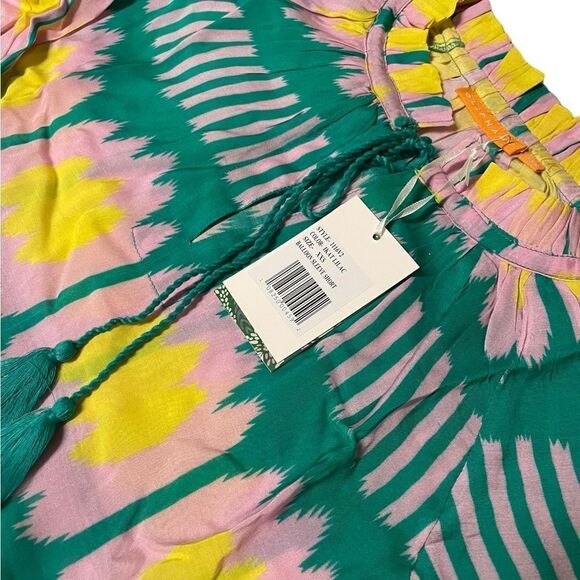 Oliphant Swing Dress Tunic Balloon Sleeves Silk Cotton Blend Ikat Print … - Picture 3 of 5